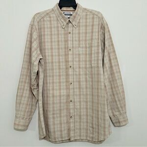 Columbia Men’s Plaid Button Down Shirt L Beige Cotton Outdoor Casual